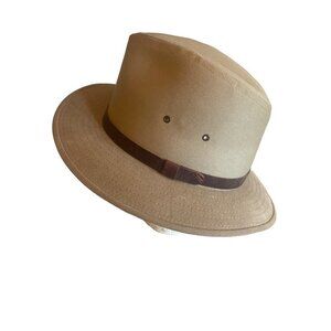 Khaki Brown Leather Trim Fedora Hat Size Medium